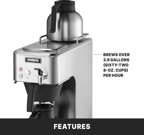 Waring WCM50 Café Deco Pour Over Decanter Coffee Brewer، هيكل من الفولاذ المقاوم للصدأ، مدافئ تعمل بشكل فردي، لا تتطلب سباكة، 120 فولت، قابس 5-15 مرحلة، فضي in Saudi Arabia