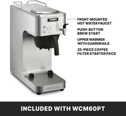 Waring WCM50 Café Deco Pour Over Decanter Coffee Brewer، هيكل من الفولاذ المقاوم للصدأ، مدافئ تعمل بشكل فردي، لا تتطلب سباكة، 120 فولت، قابس 5-15 مرحلة، فضي in Saudi Arabia