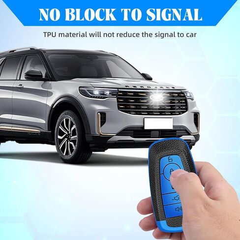 QBUC لغطاء Ford Key Fob، حافظة حماية مفاتيح TPU ناعمة متوافقة مع Ford Explorer Escape Expedition Edge Fusion F150 F250 F350 F450 F550 Ranger Mustang (أزرق، 5 أزرار) in Kuwait