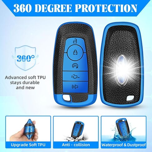 QBUC لغطاء Ford Key Fob، حافظة حماية مفاتيح TPU ناعمة متوافقة مع Ford Explorer Escape Expedition Edge Fusion F150 F250 F350 F450 F550 Ranger Mustang (أزرق، 5 أزرار) in Kuwait