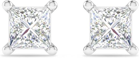 أقراط Inspereza Princess Cut Lab Grown Diamond المرصعة بالألماس، 4 شقوق، لون F مقابل الوضوح - للنساء والرجال (1/4 إلى 2 قيراط) in Kuwait