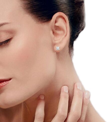 أقراط Inspereza Princess Cut Lab Grown Diamond المرصعة بالألماس، 4 شقوق، لون F مقابل الوضوح - للنساء والرجال (1/4 إلى 2 قيراط) in Kuwait