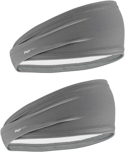 Sport Headbands for Men & Women - Sweat-Wicking Workout & Running Head Bands - Exercise Sweat Band for Workout, Basketball, Tennis, Cycling, Yoga (Light Gray, 2-Pack) in Kuwait