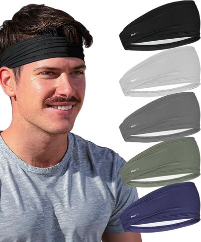 Sport Headbands for Men & Women - Sweat-Wicking Workout & Running Head Bands - Exercise Sweat Band for Workout, Basketball, Tennis, Cycling, Yoga (Light Gray, 2-Pack) in Kuwait
