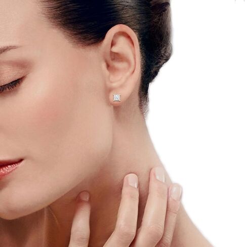 أقراط Inspereza Princess Cut Lab Grown Diamond المرصعة بالألماس، 4 شقوق، لون F مقابل الوضوح - للنساء والرجال (1/4 إلى 2 قيراط) in Kuwait
