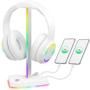 RGB Headphones Stand with 1 USB-C Data Transmission& 3 Type-C Charging Port, Desk Gaming Headset Holder with 7 Light Modes and Non-Slip Rubber Base (Black) in Kuwait