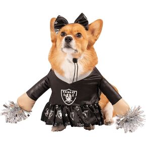 NFL LAS Vegas Raiders Officially Licensed Cheer Dog Costume by MODERN HERO Includes Dress with Faux Stuffed arms and Tinsel pom-poms and Satin Bow Headband, Size S