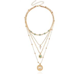 MAQVQLU Gold Layered Necklace for Women Summer Boho Layered Stacked Pendant Necklace Country Concert Necklace Turquoise Coin Long Necklace for Girls