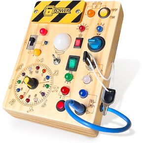 Busy Board,Montessori Toys for 1-3 Years Old, Wooden Toddler Toys, Autism Sensory Travel Toys, Ideal Gift for 1+ Year Old Boys (Busy Board v4)