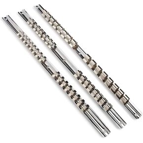 Socket Organizer Set, SEDY 3-Piece Metal Socket Holders/Socket Sliding Rail, 1/4-Inch, 3/8-Inch, 1/2-Inch