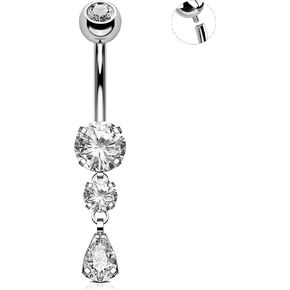 OUFER Dangle Belly Button Rings, Titanium Belly Rings, Clear CZ Dangle Belly Piercing Jewelry, Navel Piercing Jewelry, Internally Threaded Belly Rings For Women Men-10MM
