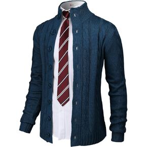 H2H Mens Cable Knitted Heavey Sweater Cardigan Thermal Button Down Closure