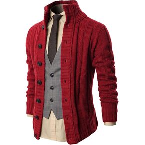 H2H Mens Cable Knitted Heavey Sweater Cardigan Thermal Button Down Closure