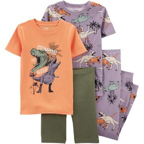 Carter's Boy's 4 Piece Cotton Snug fit Pajama Set (Stomping To Sleep, 7)