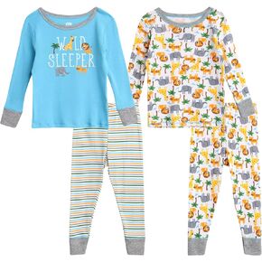 ONLY BOYS Baby Boys' Pajamas- 4 Piece Snug Fit Cotton Shirt and Joggers (Size: 12M-4T)