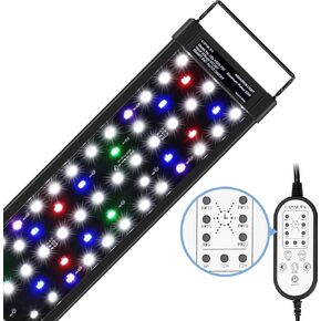Aquarium Light,14W 24/7 Natural Mode,9 Light Modes(Water Grass Mode & 7 Colors & Cycle),Adjustable Timer and 7 Color Brightness - with Expandable Mounting Bracket for 12~18IN Fish Tank
