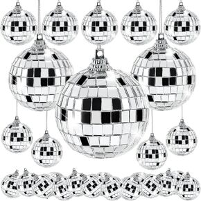 45Pcs Mirror Disco Balls 5 Sizes Hanging Mirror Ball Ornament with Rope 70s Disco Party Decorations Silver Disco Balls for Christmas Tree Decor Stage Props Festivals (0.79/1.18/1.97/3.15/3.94 inch)