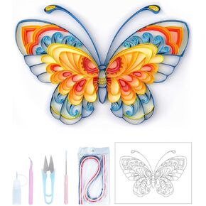 مجموعة اللف الورقية Uniquilling للبالغين المبتدئين، فراشة زرقاء مقاس 8 * 10 بوصة، مجموعة رائعة من أدوات الرسم الورقية DIY أدوات اللف، ديكور فني جداري لغرفة المنزل أفضل الهدايا (أساسية)