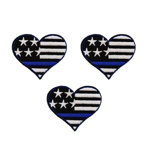 USA Flag Blue Thine Line Heart Embroidered Iron On Patches