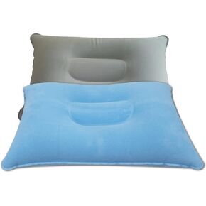 Shieraily 2 Pack Squared Flocked Fabric Air Pillow,Ultralight Inflatable Pillow for Hiking,Outdoor Sport,Camping,Traveling,Neck/Lumbar Support (Grey Light-Blue)
