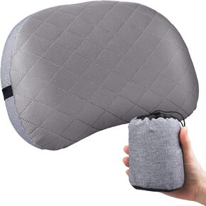 Inflatable Camping Pillow with Removable Cover - Ultralight Compressible Camp Pillows for Sleeping, Backpacking, Hiking, Beach - Portable Blow Up Air Travel Pillow for Neck & Lumbar Support - Black