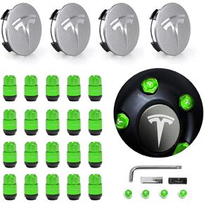 MUGE RACING Tesla Model 3 Y Wheel Center Hub Cap Kit, Wheel Cap Kit Center Cap Lug Nut Cover Tire Valve Cap Tesla Accessories(Titanium)
