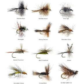 Fly Fishing Flies | 48 Flies for Fly Fishing | Trout Flies in 12 Patterns (2 of Each), Size 12 &14 | Fly Fishing Kit Includes Fly Box | Premium Dry Flies for Trout Fishing