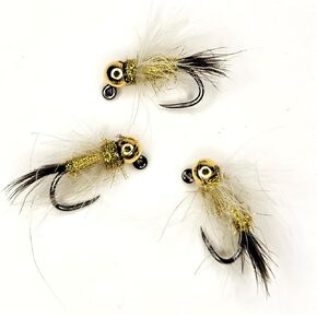 Brass Bead Head Jig Nymph - Wet Fly - Size #12 - Pack of 3 – Premium Hand Tied Quality - Flyfish for Trout, Bass, Bluegill, Crappie, Grayling, and Other Gamefish – Golden Tippet Fly Co. Brand Flies.