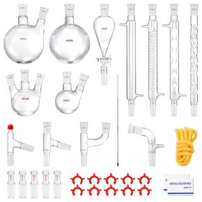 VEVOR Lab Distillation Kit, 3.3 Boro Lab Glassware Distillation Kit with 24, 40 Joint, 1000ml Essential Oil Distillation Apparatus Kit, 32 pcs Set of Glassware Equipment