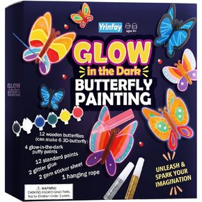 Yrinfay Glow in The Dark Butterfly Painting Kit, Teen Girl Gifts for 6-8 8-10 Year Old, Arts and Craft Kit for Kids Age 7 8-12, Toys for Boy & Girls 5-7 8 9 10 11 12