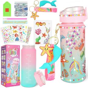 MUSUNFE Decorate Your Own Water Bottle Kits for Girls Age 4 5 6 7 8 9 10 11, Mermaid Gem Girls Diamond Painting Crafts, Fun Arts and Crafts Gifts Toys for Girls Birthday (Colored Mermaid)