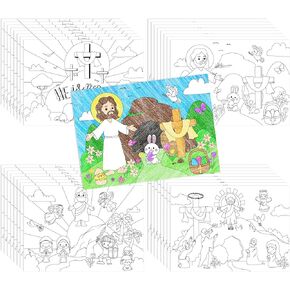 ANGOLIO Welcome Spring Animals Coloring Poster - 32Pcs Hello Spring Coloring Page Cute Cartoon Animals Plants Pattern Including Flower Bees Frog Butterfly for School Party Favor Gift Goodie Bag Filler