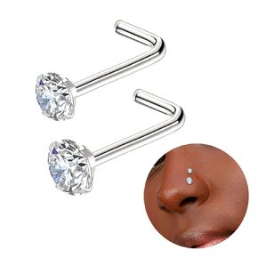 Sliver Nose Rings for women, Titanium Nose Rings Studs Set 2mm 3mm CZ Shaped Nose Studs Piercing Jewelry for Women