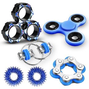 Dr.Kbder Fidget Toys Adults Pack 6Pcs, EDC Fidgeting Game for Kids Teen Cool Mini Gadget Desk Toys Figette Spinner Figits Rings Classroom ADHD Stress Anxiety Relief Toy Unique Gift for Boys Girls-Blue