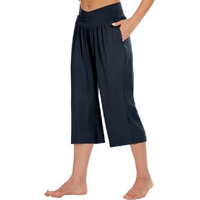 Vmiakop Womens Wide Leg Capris Casual Summer Loose Lounge Crossover Pullover High Waist Capri Pants with Pockets