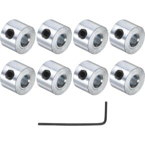 uxcell 8pcs Set Screw Shaft Collars 1/8" Bore Zinc Plated Steel Shaft Collars, 3/8" OD, 1/4" Width Axle Collar Clamp with Hex Wrench