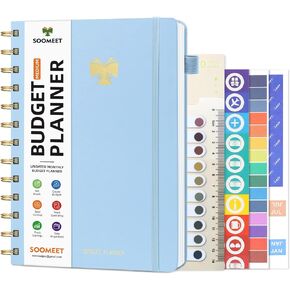Budget Planner 2025-2026 - Monthly Bill Organizer with Pockets. Undated Financial Organizer with Expense Tracker Journal, Budget Book to Control Your Money, Sky Blue, Medium Size - 5.5" x 7"
