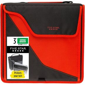 Five Star Zipper Binder, 3 Inch 3-Ring Binder, Expandable Plus Removable Padded Device Case and Expanding File, 700 Sheet Capacity, Includes Multi-Use Strap, Black/Gray (29296IT8)