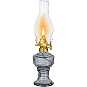 Vintage Oil Lamp Lantern 12.6'' Rustic Clear Glass Kerosene Lamp Lantern Chamber Oil Lamps for Indoor Use Home Decor Lighting Hurricane lamp Classic Old Oil Lantern (Grey)