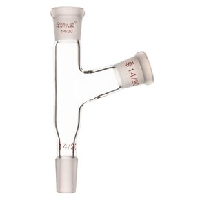 stonylab Glass 3 Way Glass Distilling Adapter, Borosilicate Glass Three-Way 105° Angle Adapter with 14/20 Joints for Laboratory Lab Supply