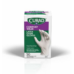 Curad Comfort Wear Latex Exam Gloves, Powder-Free, One Size Fits Most, 50 Count,White
