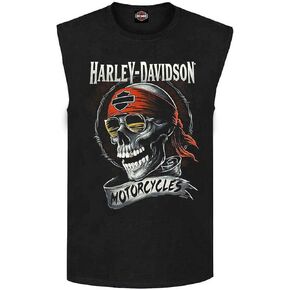 Harley-Davidson Men's Shady Skull Crew-Neck Sleeveless Cotton Muscle Tee, Black