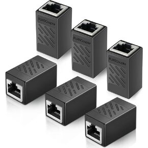RJ45 Coupler, Ethernet Coupler in line Coupler for Cat7 Cat6 Cat5e Cat5 Ethernet Cable Extender Adapter Female to Female - Black (6 Pack)