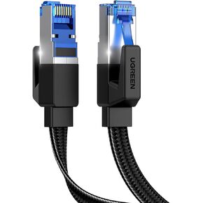 UGREEN Cat 8 Ethernet Cable 1.5FT, Flat High Speed 40Gbps 2000Mhz Internet Cable 26AWG Braided Network Cord RJ45 Shielded Indoor LAN Cables Compatible for Gaming PC PS5 Xbox Modem Router
