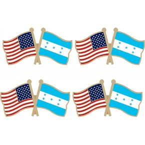 LUSEOAN USA and Honduras Crossed Double Flag Lapel Pins Small Mini Honduran National Friendship Pin Badge, 4PCS