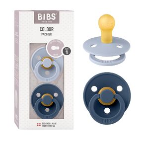 BIBS Pacifiers 0-6 Months | 2-Pack Soothers | BPA-Free Round Nipple | Made in Denmark | Dusty Blue/Steel Blue Colour Pacifier