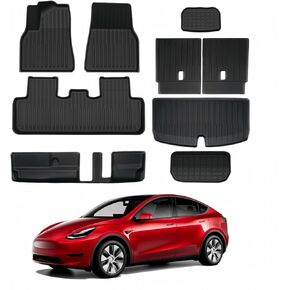 KIKIMO 9PCS for Tesla Model Y Floor Mats 7 Seater 2020-2023 2024, for Tesla Model Y Accessories, All Weather Mats for Model Y, Anti-Slip Cargo Trunk Mat Backrest Mats Custom Fit for Tesla (Not Fit 5)