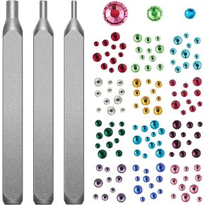 Flat Back Crystals Setter Metal Stamping Punches Kit Includes 3 Pieces Jewelry Metal Stamping Tool for DIY, 1.8 mm, 2.5 mm, 4 mm and 1500 Pieces Multi Colored Rhinestones Crystals