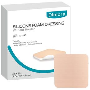 Dimora Silicone Foam Dressing Without Border - 3"x 3" Highly Absorbent Adhesive Bandages for Wounds Cuttable Pads for Wound Care 10 Pack
