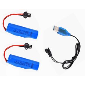 2 Pack 3.7V 600mAh Li-ion Rechargeable Battery 1450cell with USB Charger Cable for Double Sided Rotating Tumbling Amphibious RC Stunt Car Monster Truck C63